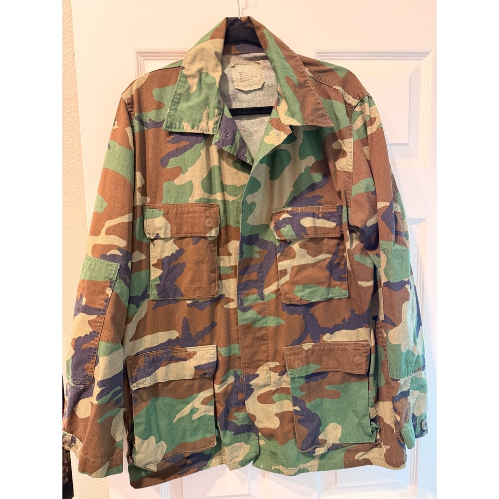 Camo Print Military Jacket Sz. Large Long Camouflage